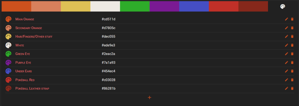 Palette colori di refsheet