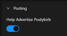 Opzione di self-advertising di PostyBirb
